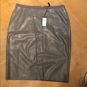 BCBG Grey Leather Pencil Skirt